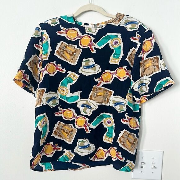 La Chine By Galinda Wang Printed Silk Blouse S - Picture 1 of 6